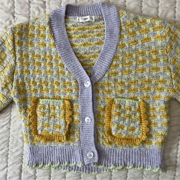 Mango Multi Color Knit Cardigan Size XS Women’s Woven Tweed Pockets Eclectic - Picture 6 of 8